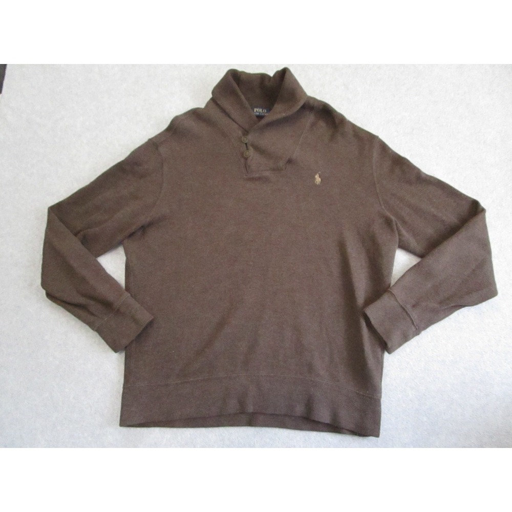 Polo Ralph Lauren Sweater Mens Large Brown Knit Shawl Neck Pullover Quiet Luxury